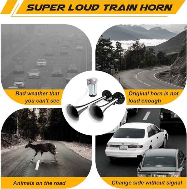 Sports Style 12V Air Horn Stainless Steel Truck Boat Train Auto Sound Signal Vents on Bumper Type Car Horn - Image 6