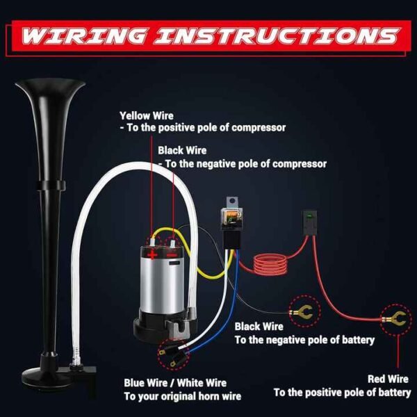 Air Horn for Truck Boats Car, 150DB Super Loud Train Horns Kit with 120 PSI Air Compressor (black, Single) - Image 5