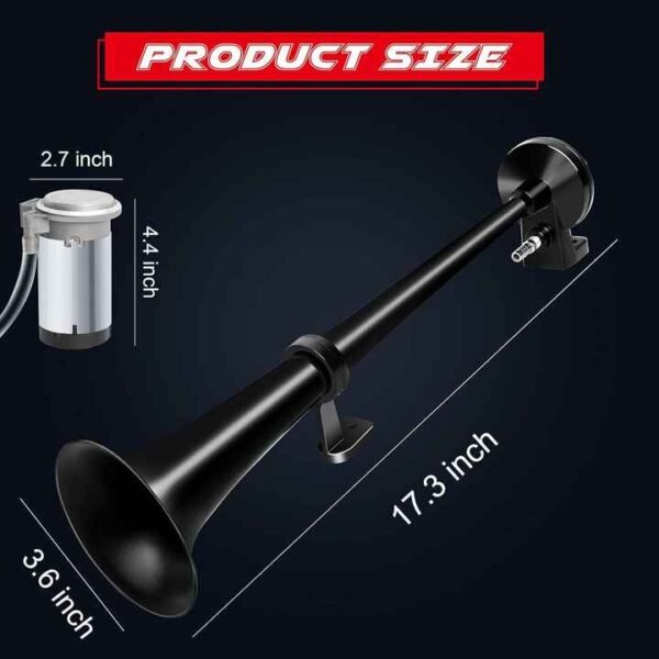 Air Horn for Truck Boats Car, 150DB Super Loud Train Horns Kit with 120 PSI Air Compressor (black, Single) - Image 2